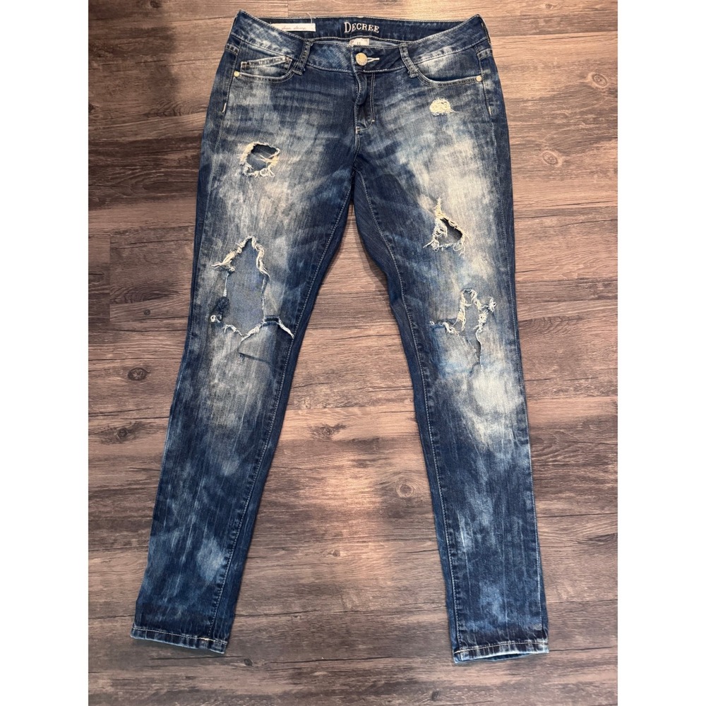 Decree Womens Super Skinny Distressed Acid Wash Ripped Denim Jeans Blue Size 11